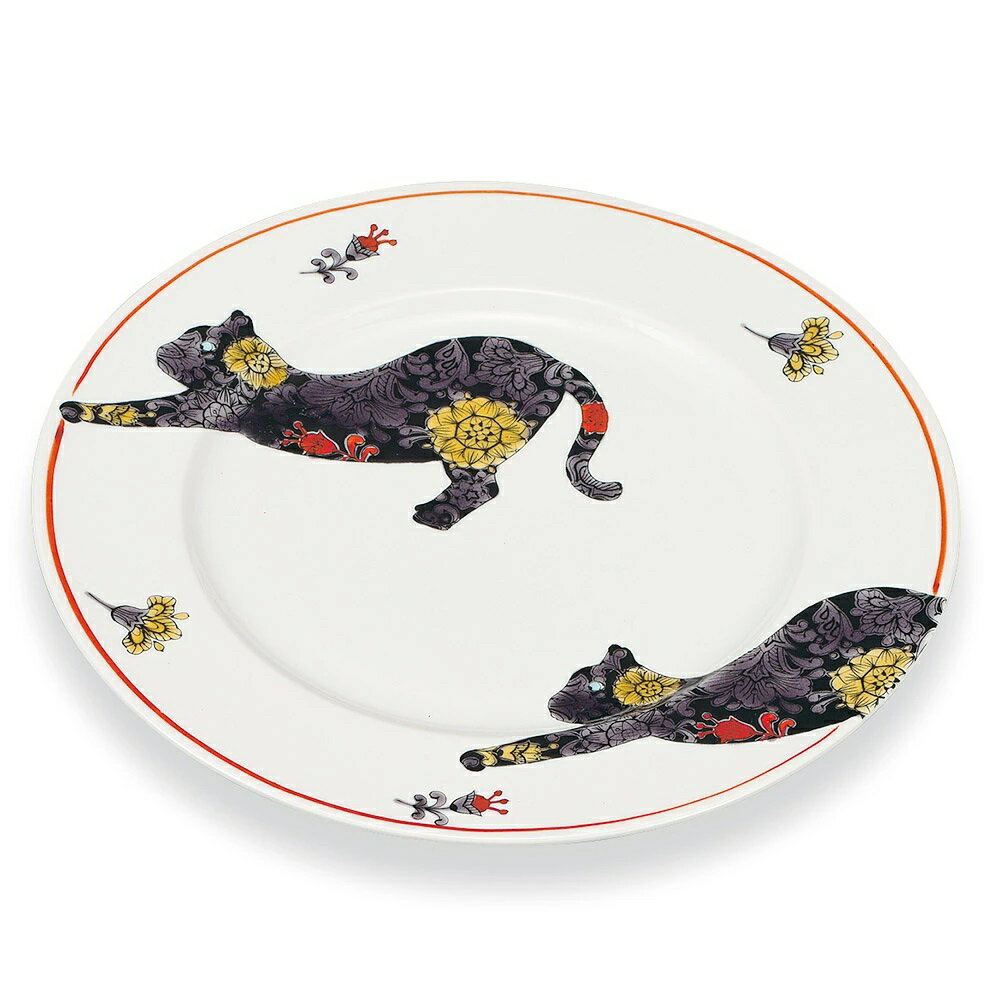 九谷焼 大志窯 8.5号皿 ボタニカル青手 猫