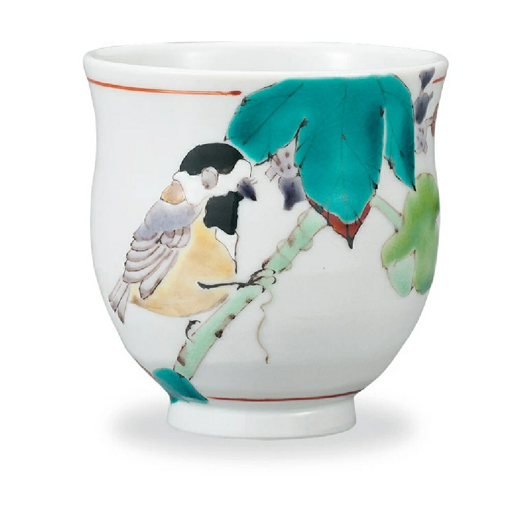 九谷焼 大志窯 湯呑 野葡萄に山雀