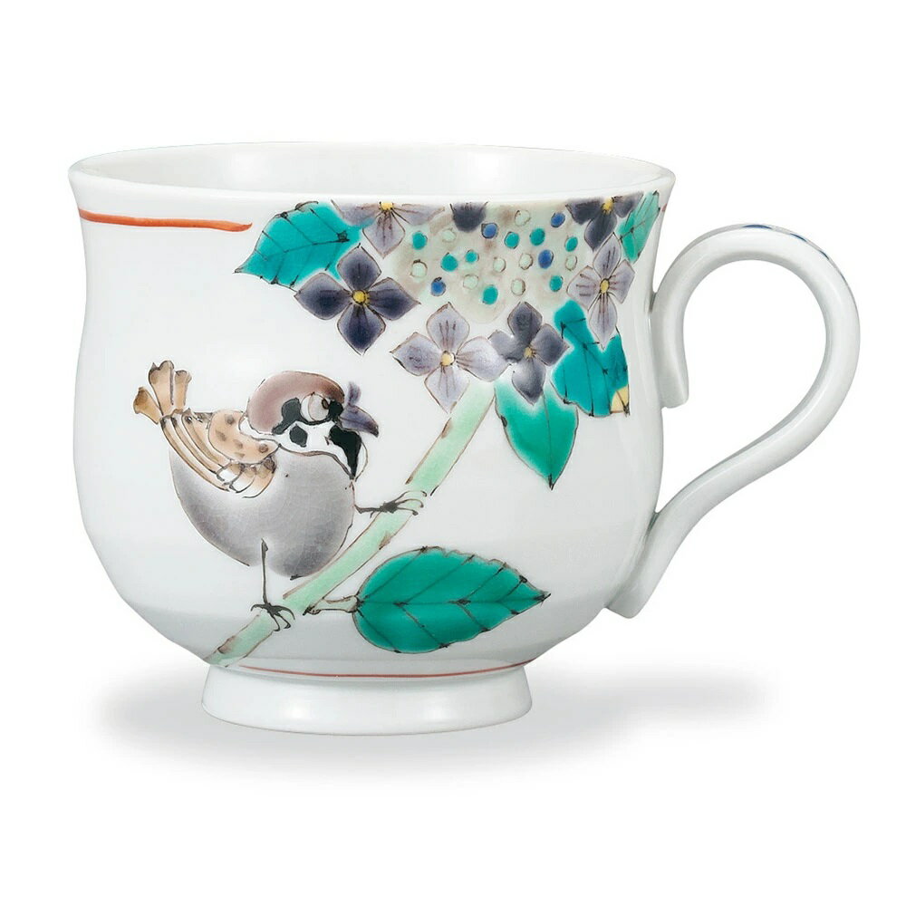 九谷焼 大志窯 マグカップ 額紫陽花に雀