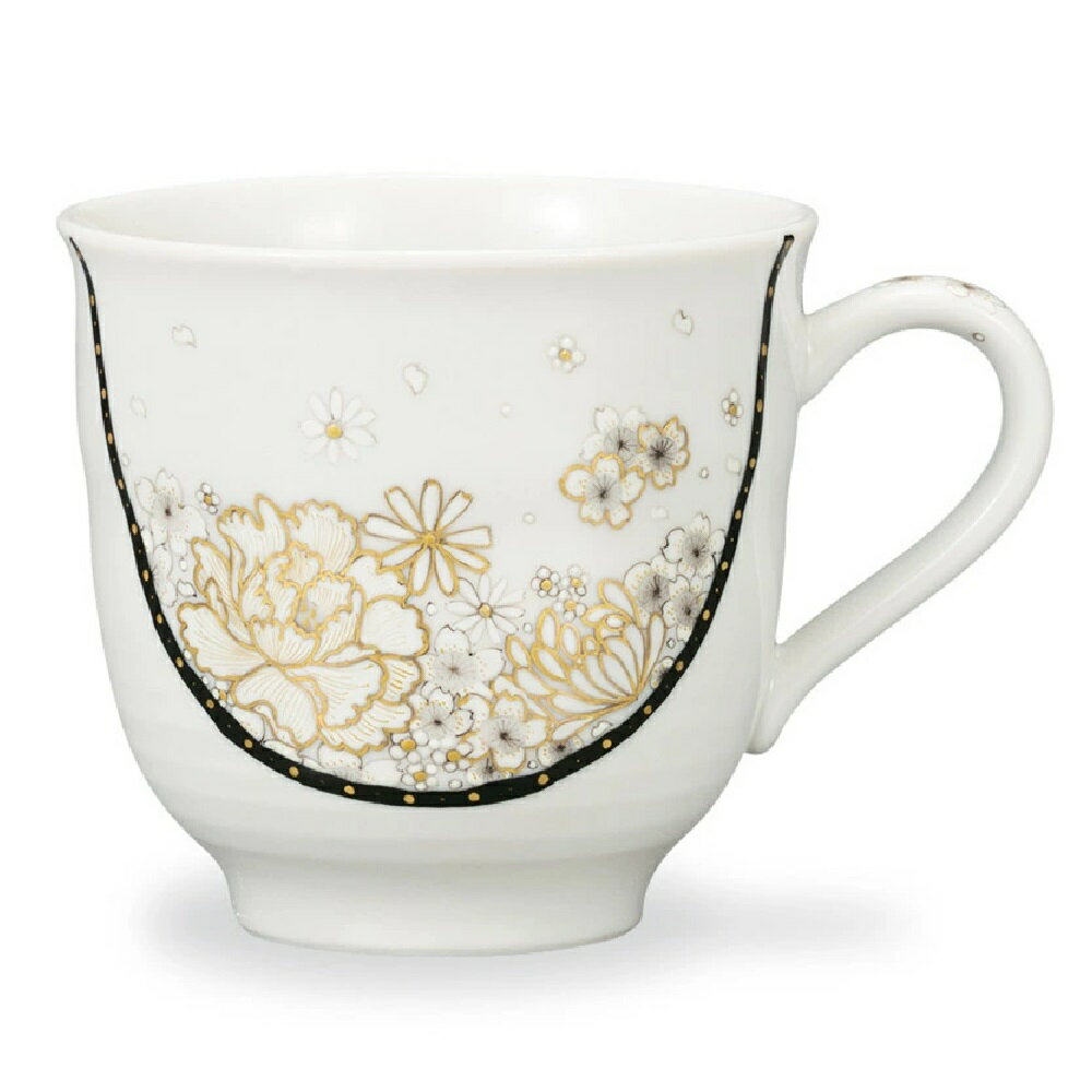 九谷焼 西由紀夫 マグカップ 本金墨花詰（白）