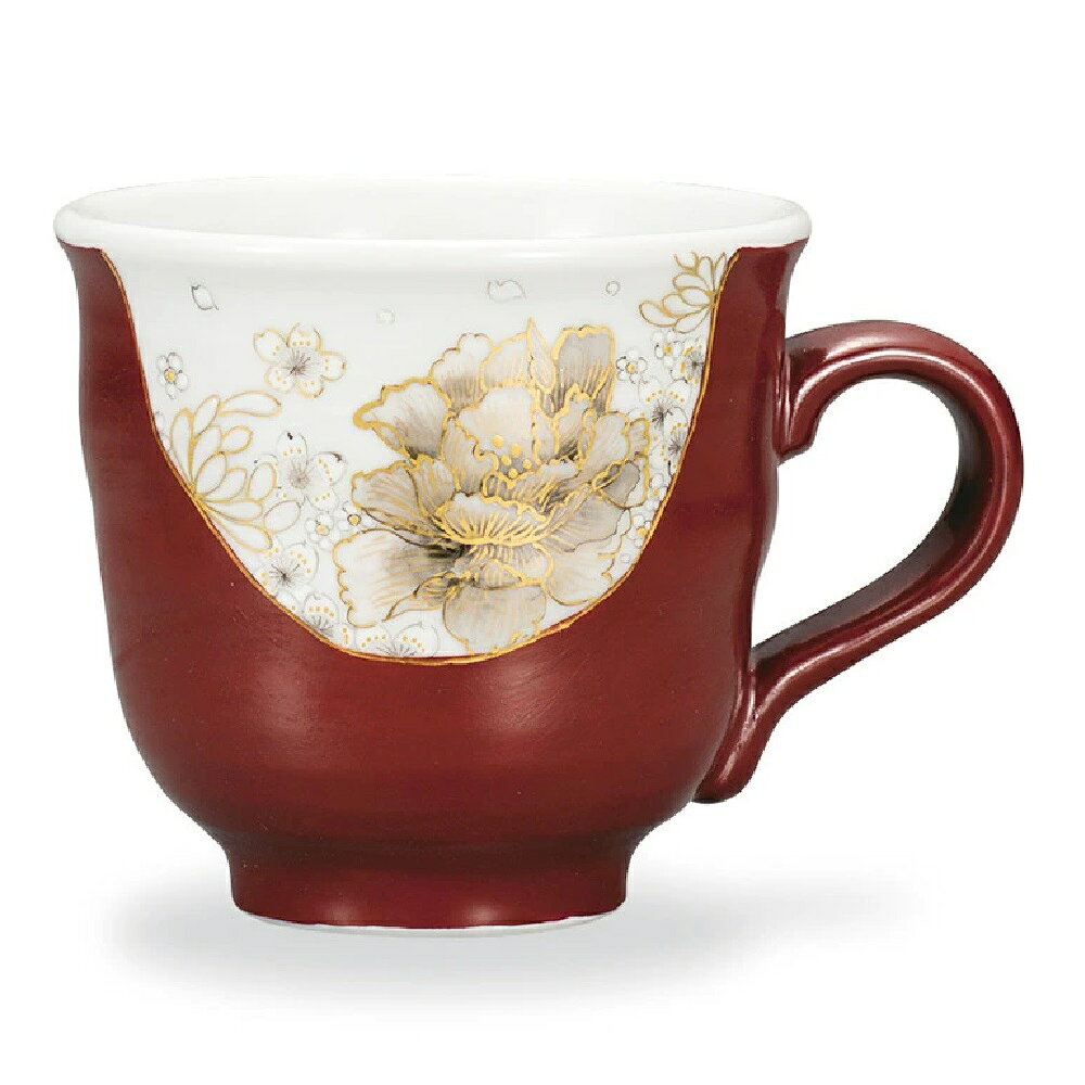 九谷焼 西由紀夫 マグカップ 本金墨花詰（赤）