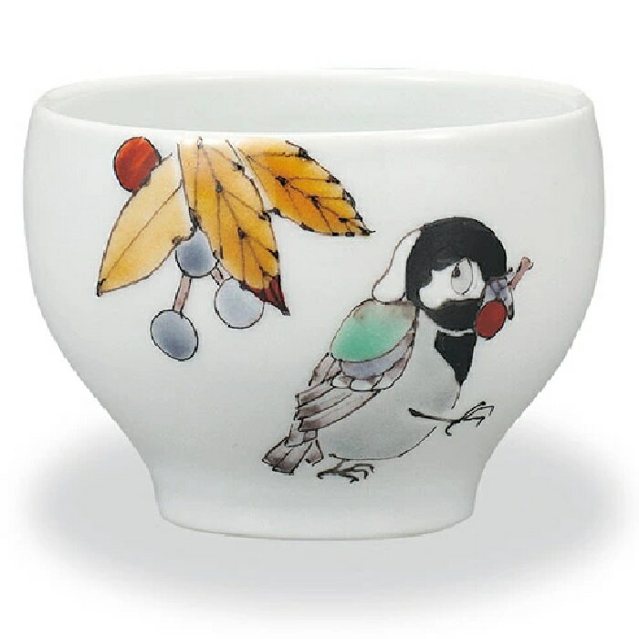 九谷焼 大志窯 ぐい呑 紫式部に四十雀