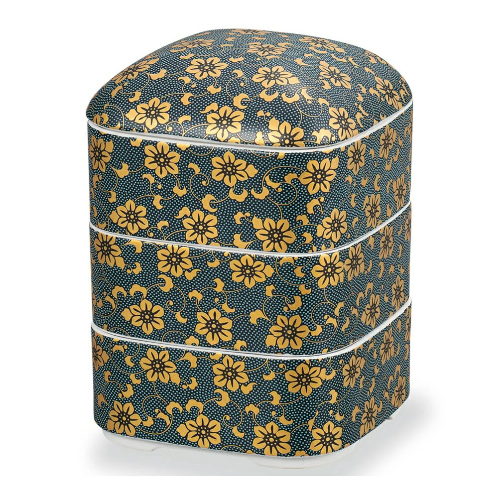 九谷焼 三段重 青粒鉄仙唐草