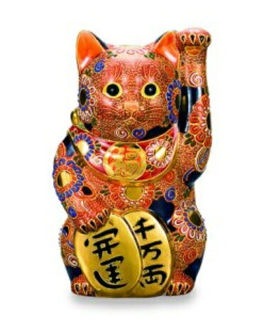 Rakuten - 九谷焼　招猫　7号盛＜インテリア　縁起置物　招き猫　福徳招来　家内安全＞