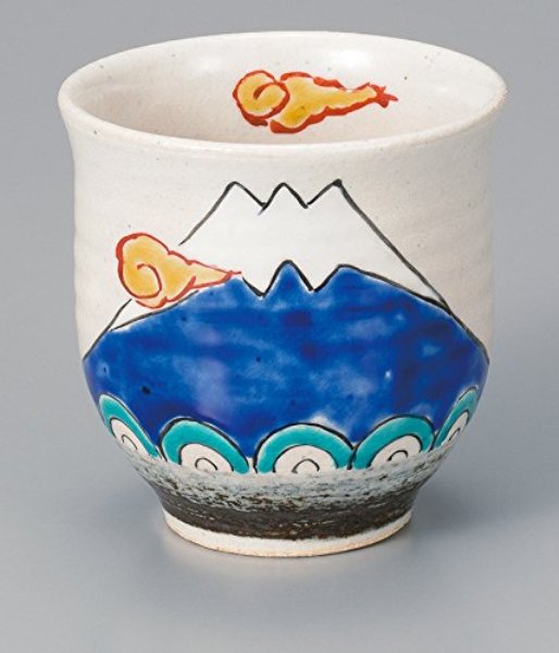 九谷焼　湯呑　富士山　ブルー