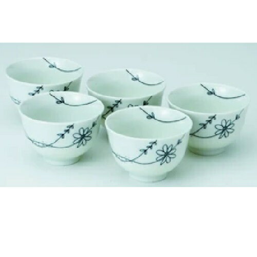 Tea-Utensils - 美濃焼【五客湯呑】フラワーラインゆらぎ煎茶　200cc 5客1組