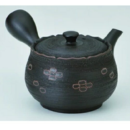 常滑焼急須【機能急須/プレミアム茶こし】黒フリル松皮彫紋急須　340cc