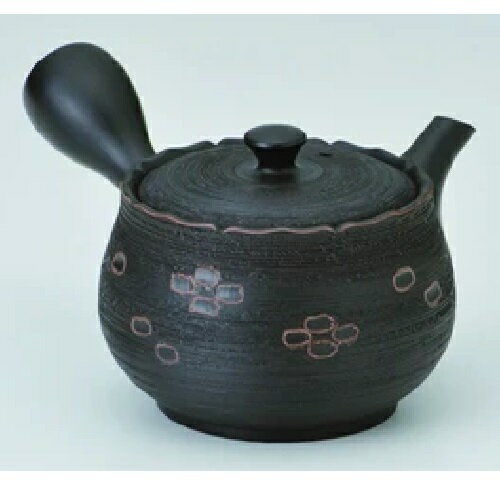 常滑焼急須【深蒸し急須/かご網茶こし急須】黒フリル松皮彫紋急須　340cc