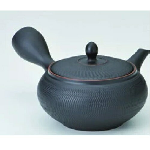 常滑焼急須【帯網急須】平型黒ビリ朱出急須