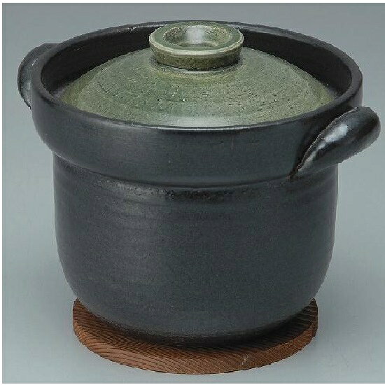 信楽焼 耐熱・軽量飯炊き鍋(3合用)焼杉鍋敷付　緑釉