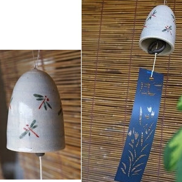 信楽焼 風鈴・青空とんぼ　すべて手描きで作っており表情やポーズが写真のものと異なります。ご了承ください。