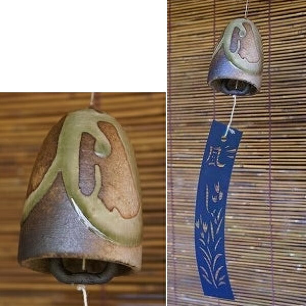 信楽焼 風鈴・紫香楽　すべて手描きで作っており表情やポーズが写真のものと異なります。ご了承ください。