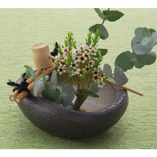 Rakuten - 信楽焼 花器・つくばい 印花紋○ 付属品:ひしゃく・渡し・剣山