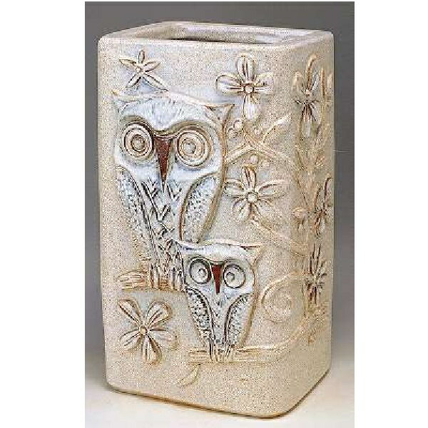 信楽焼 傘立・ふくろう盛絵