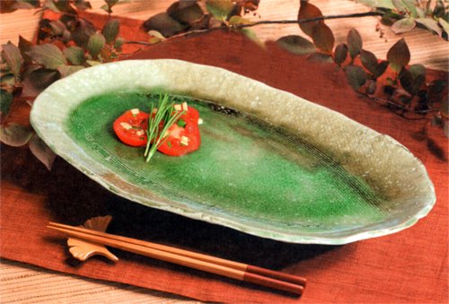 信楽焼　春草　オーバルプレート