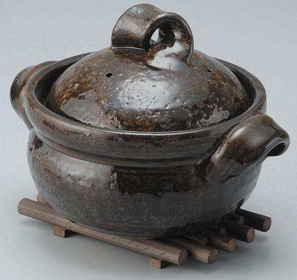 【信楽焼】　黒飴釉ご飯鍋（3合用）