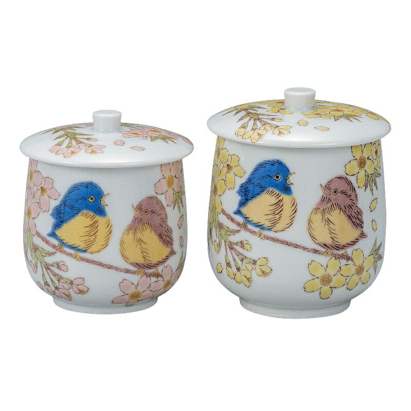 九谷焼 組湯呑・蓋付組湯呑 花福雀