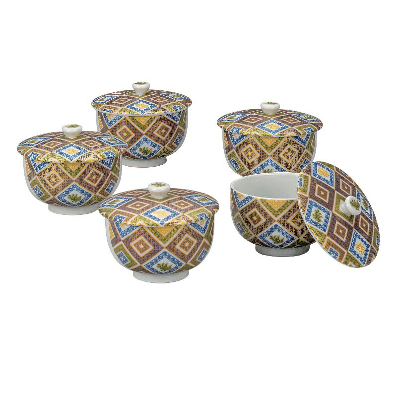 九谷焼 蓋付汲出揃・金彩石畳 (5客組)