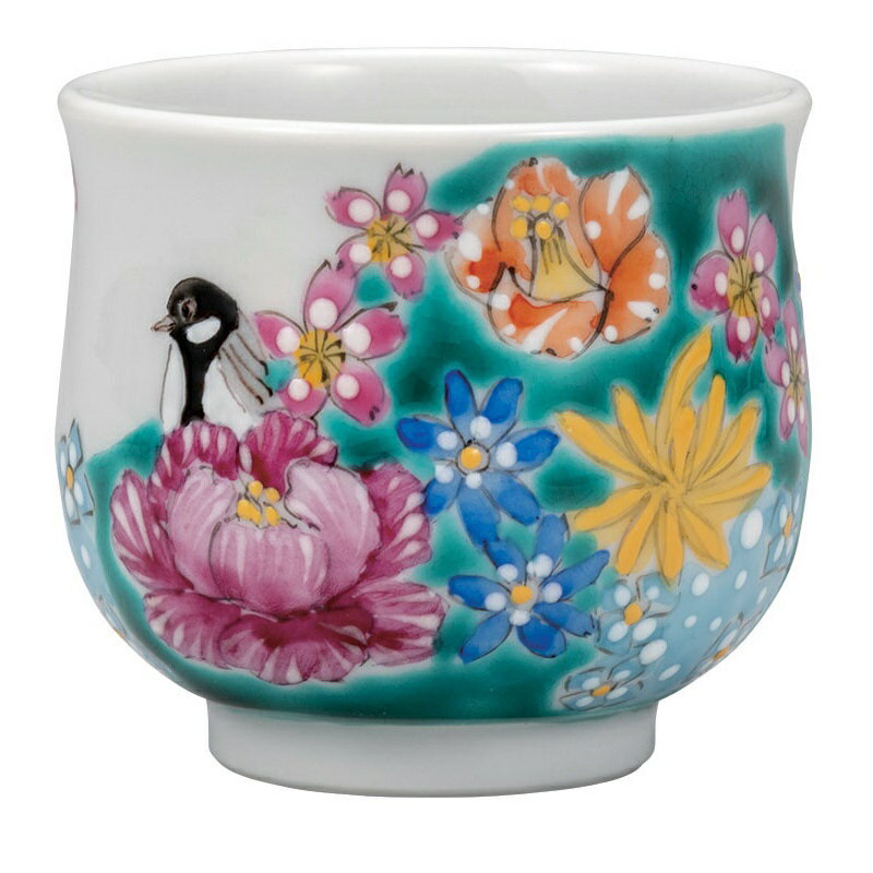 九谷焼 新川敦子・ぐい呑 小鳥花詰