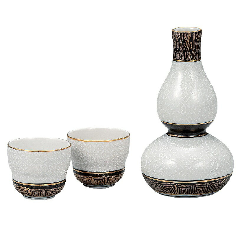 九谷焼 晩酌酒器 白七宝 徳利（容量240cc）盃（口径5.3×高さ4.5cm×2客）