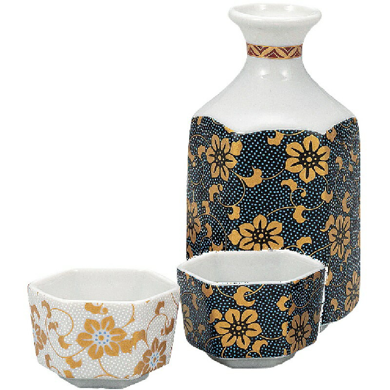 九谷焼 晩酌揃 金箔彩 / 徳利（容量220cc）盃（口径6×高さ3.8cm×2客）