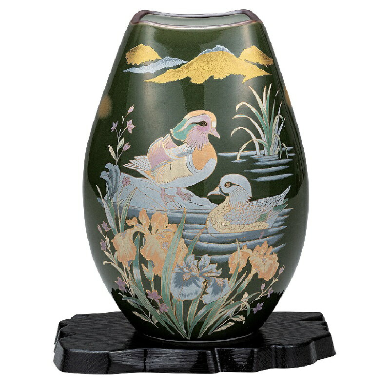 九谷焼 インテリア 花瓶・ なつめ 8号花瓶 おしどり 台付