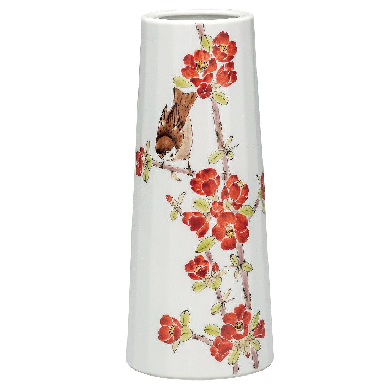 Rakuten - 九谷焼 インテリア 花瓶・フラワースタンド 寸胴花瓶 山田龍山 8号花瓶 花に雀