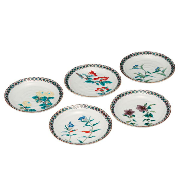 【九谷焼】6号皿揃 金欄小紋五草花＜九谷焼 和食器 鉢 小鉢 人気 ギフト セット 贈り物 結婚祝い/内祝い/お返し＞