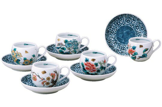 九谷焼　コーヒーセット　草花絵変り＜九谷焼 和食器 鉢 小鉢 人気 ギフト セット 贈り物 結婚祝い/内祝い/お返し＞