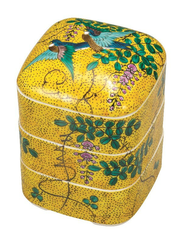 九谷焼　重箱　三段重 吉田屋花鳥＜お正月　行楽　お祝い　運動会＞