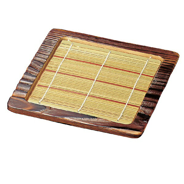 サイズ・約23x22cm（竹スダレ：約17x17cm）（約530g） ■生産地：本体：日本、竹スダレ：中国 ■素材：焼杉（ウレタン塗装)竹スダレ：竹（無塗装） 蕎麦を盛り付ける、焼杉の盛皿。 素材感ある雰囲気で、蕎麦を力強く受け止めます。 ☆くり抜き加工の素材感ある表情で蕎麦の盛り付けを引き立てます。 ※木目や色味は個々で若干表情が異なります。 ☆業務用の本格的な商品です。 ☆蕎麦関係の飲食店様はもちろん、ご自宅使いにも。　