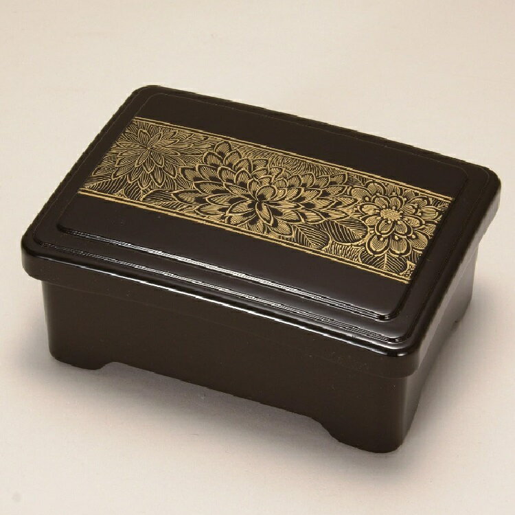 越前漆器・越前塗 漆遊館 うな重・丼重 黒内朱 菊彫詰沈金 大型丼重 (親爪有)