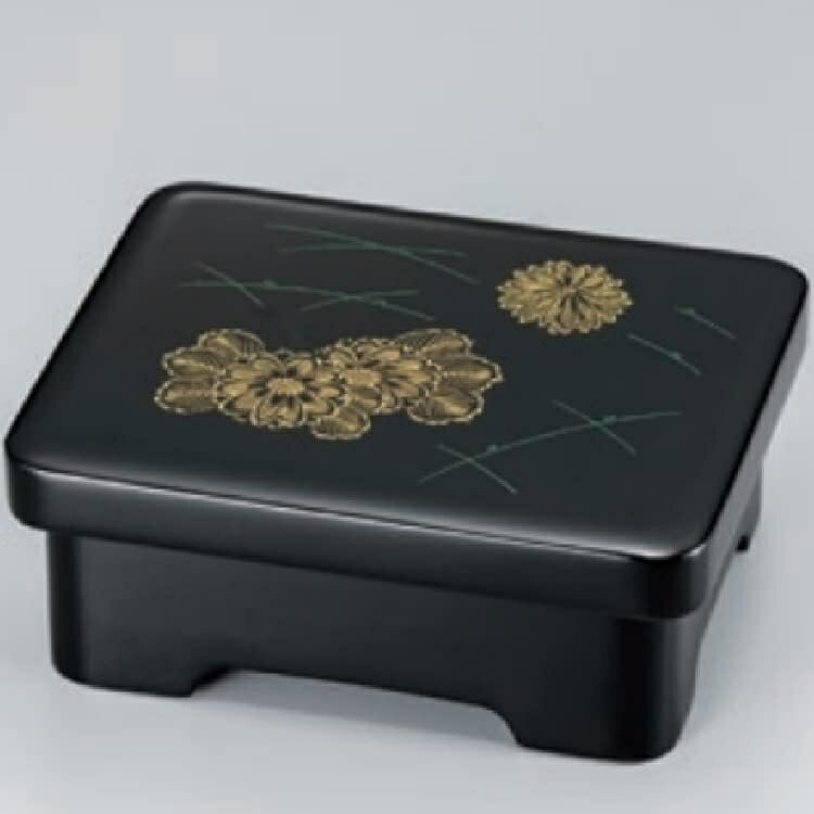 越前漆器・越前塗 漆遊館 うな重・丼重 黒内朱 菊につゆ草沈金 足付丼重