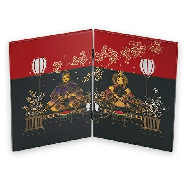 越前漆器・越前塗 雅乃 二枚屏風 黒 (女性作家 松原紗霧作) 沈金ひな人形