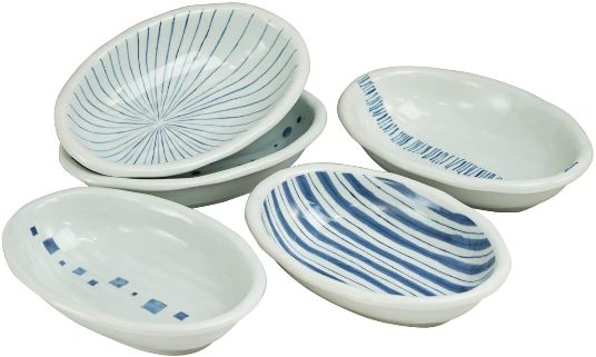 美濃焼/JAPAN　染付幾何紋カレー皿揃　5客組　　カレーやシチュー、パスタやサラダなどに
