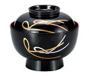 山中漆器 4.5雑煮椀 結び 黒内赤 3T-420