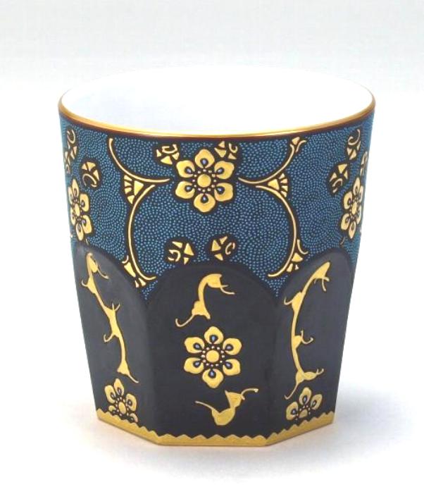 石川県伝統工芸九谷焼 ロックカップ 漆黒青粒宝相華 仲田錦玉作<ギフト プレゼント 誕生日 お祝い 敬老の日 父の日 母の日 内祝い>