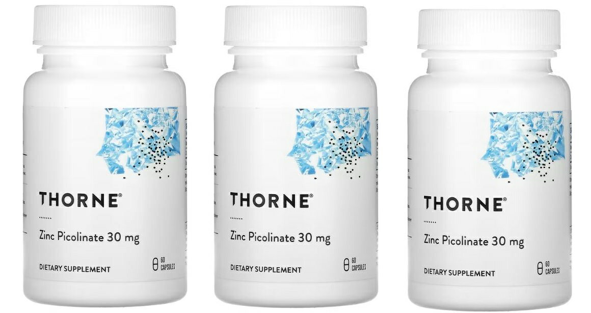 ビタミン ソーンリサーチ Thorne Research 亜鉛ピコリン酸 30 mg 60カプセル×3本 サプリメント ピコリン酸亜鉛 健康食品 Thorne, Zinc Picolinate, 30 mg, 60 Capsules×3 ピコリン酸 亜鉛 Thorne Research　ピコリン酸亜鉛、30mg、カプセル60粒