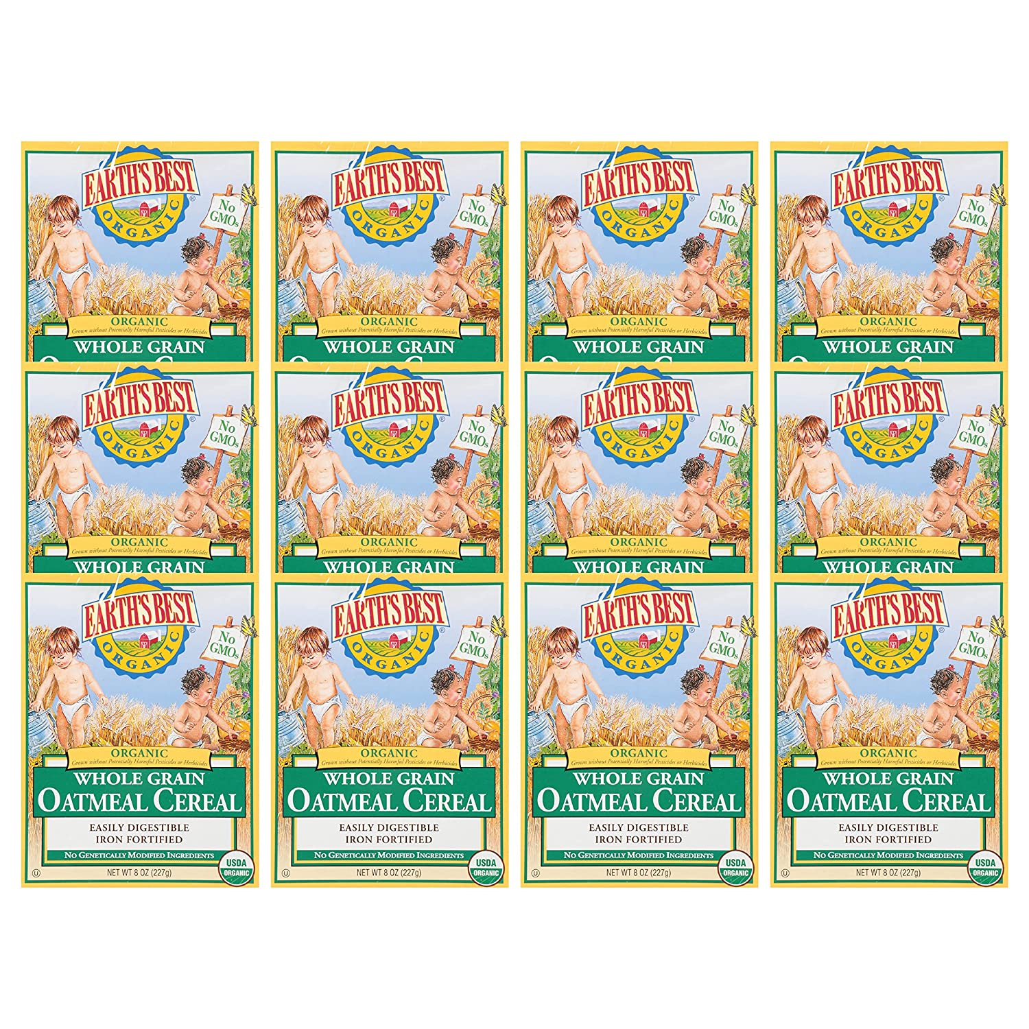「お得な12箱セット」Earth 039 s Best 社Organic Baby Food, Organic Whole Grain Oatmeal Baby Cereal, Non-GMO, Easily Digestible and Iron Fortified Baby Food, 8 oz Box (Pack of 12) 227g入りが12箱