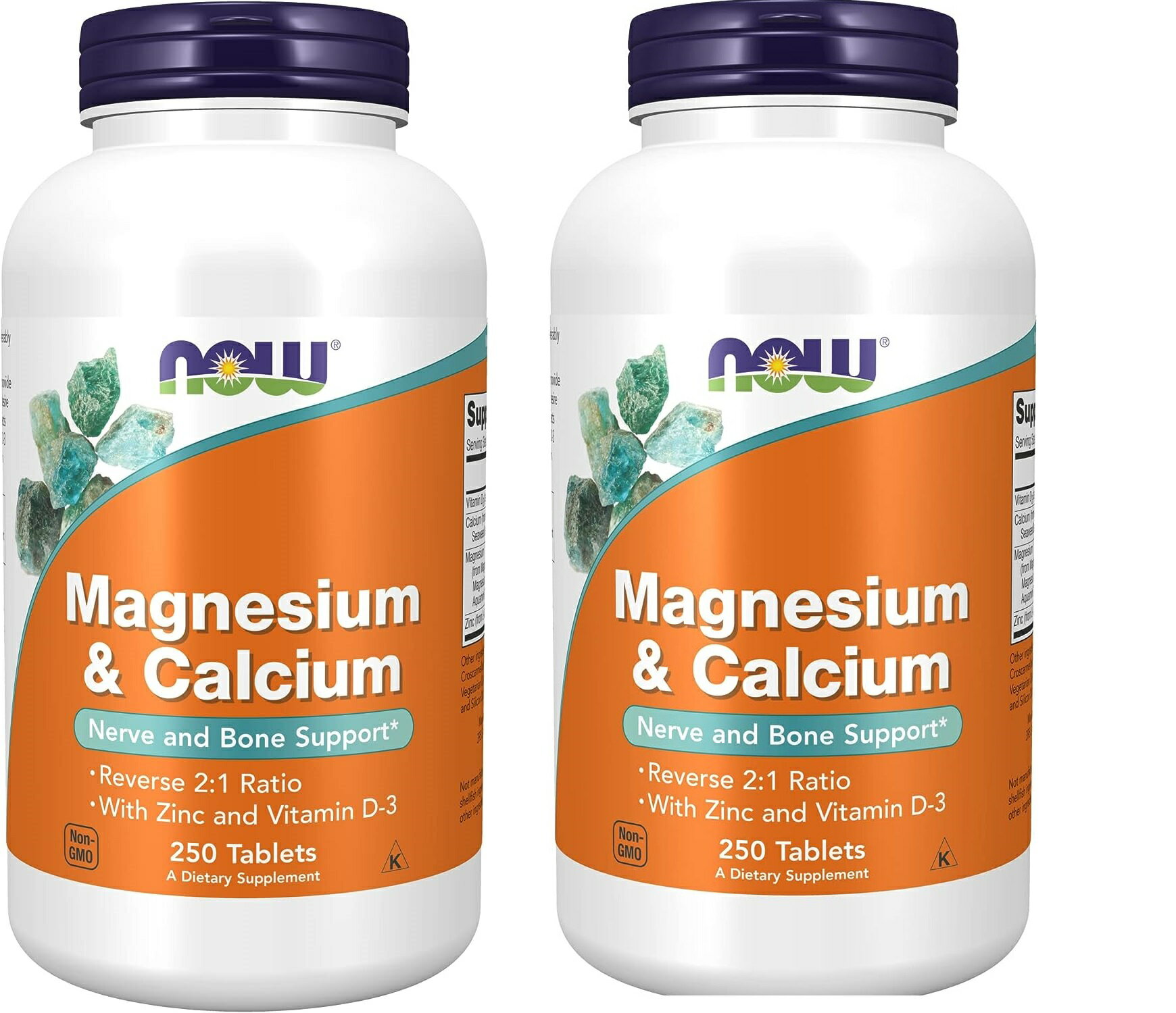 「お得な2本セット」NOW　カルシウム&マグネシウム　250錠 サプリメント が2本 NOW Supplements, Magnesium & Calcium, With Zinc and Vitamin D-3, Nerve and Bone Support*, 250 Tablets×2