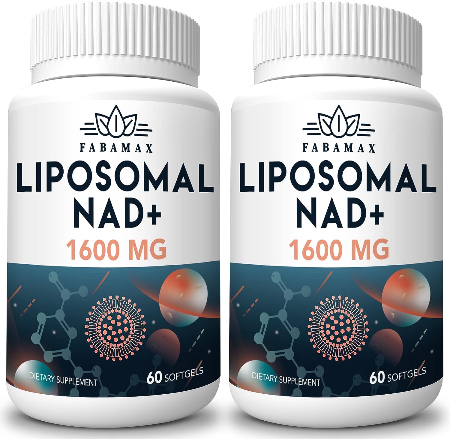 Fabamax 社リポソーム NAD 1粒あたり800mg配合 サプリメント 60粒入りが2本　1600 mg Liposomal NAD Supplement, 98% Pure NAD+ Supplement, Superior Absorption, Alternative to Nicotinamide Riboside or NADH to Boost NAD+ for Aging Defense, Energy, Longevity, 120