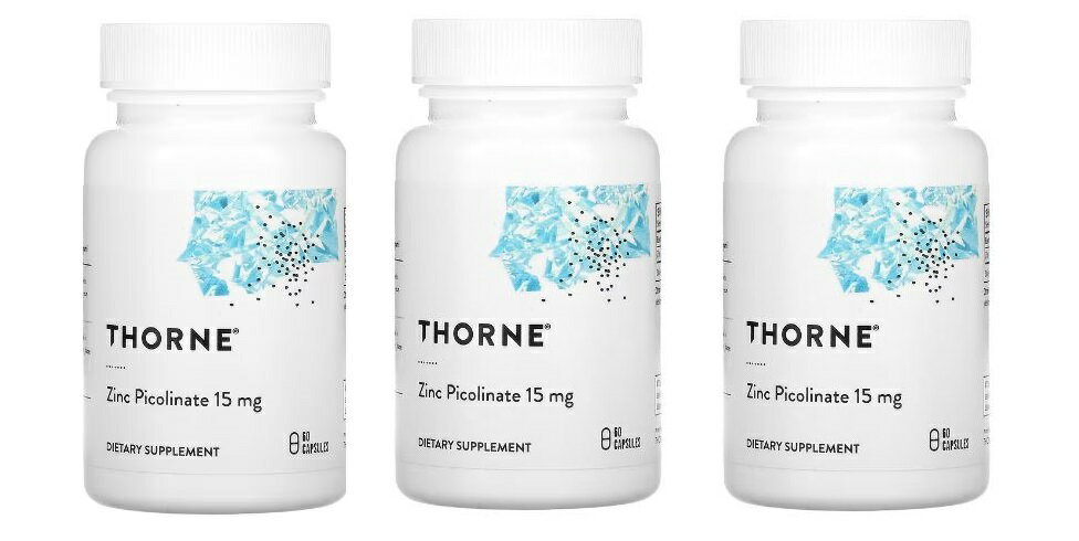 ビタミン ソーンリサーチ Thorne Research 亜鉛ピコリン酸 15 mg 60カプセル×3本 サプリメント ピコリン酸亜鉛 健康食品 Thorne, Zinc Picolinate, 15 mg, 60 Capsules×3 ピコリン酸 亜鉛