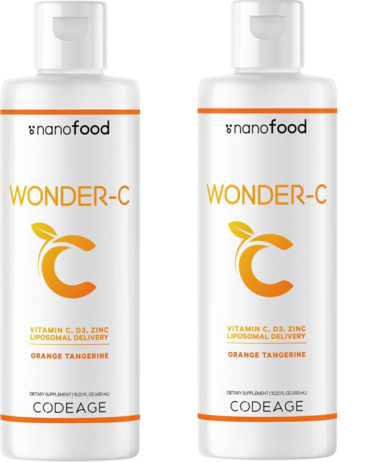 「お得な2本セット」Codeage　Wonder-C（ワンダー - C）、リポソームデリバリー、オレンジタンジェリン、473ml（16液量オンス）サプリメント 2本