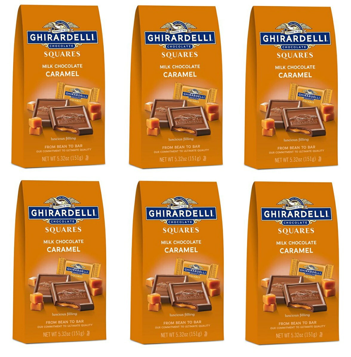 「お得な6袋セット」ギラデリ社 ミルク チョコレート スクエア キャラメル フィリング イースター チョコレート 151gが 6個パック)Ghirardelli Milk Chocolate Squares with Caramel Filling for Easter Chocolate Gifts, 5.32 Oz Bag (Pack of 6)