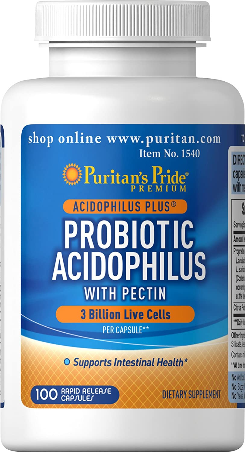 乳酸菌！アシドフィルス・ペクチン・ ビフィズス等一粒30億100錠・1個　Puritan's Pride Probiotic Acidophilus with Pectin, 100 Count, White (P-2)