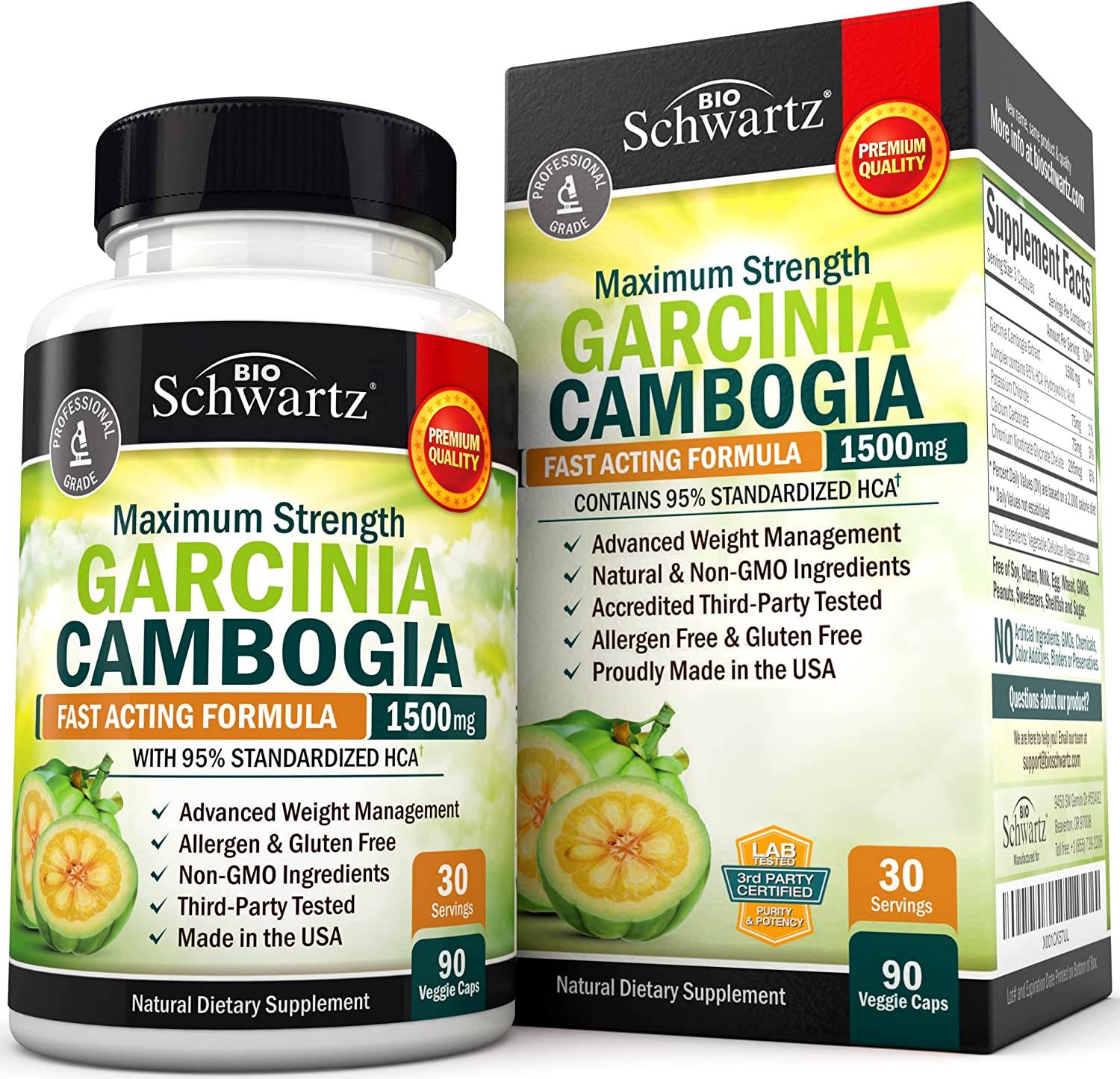 BioSchwartz 社 ガルシニアカンボジア 1粒あたり500mg サプリメント 90粒入りGarcinia Cambogia Weight Loss Pills -1500mg 95 HCA Pure Extract - Fast Acting Appetite Suppressant Fat Burner for Men Women to Help Lose Weight Carb Blocker Metabolism Diet Pill