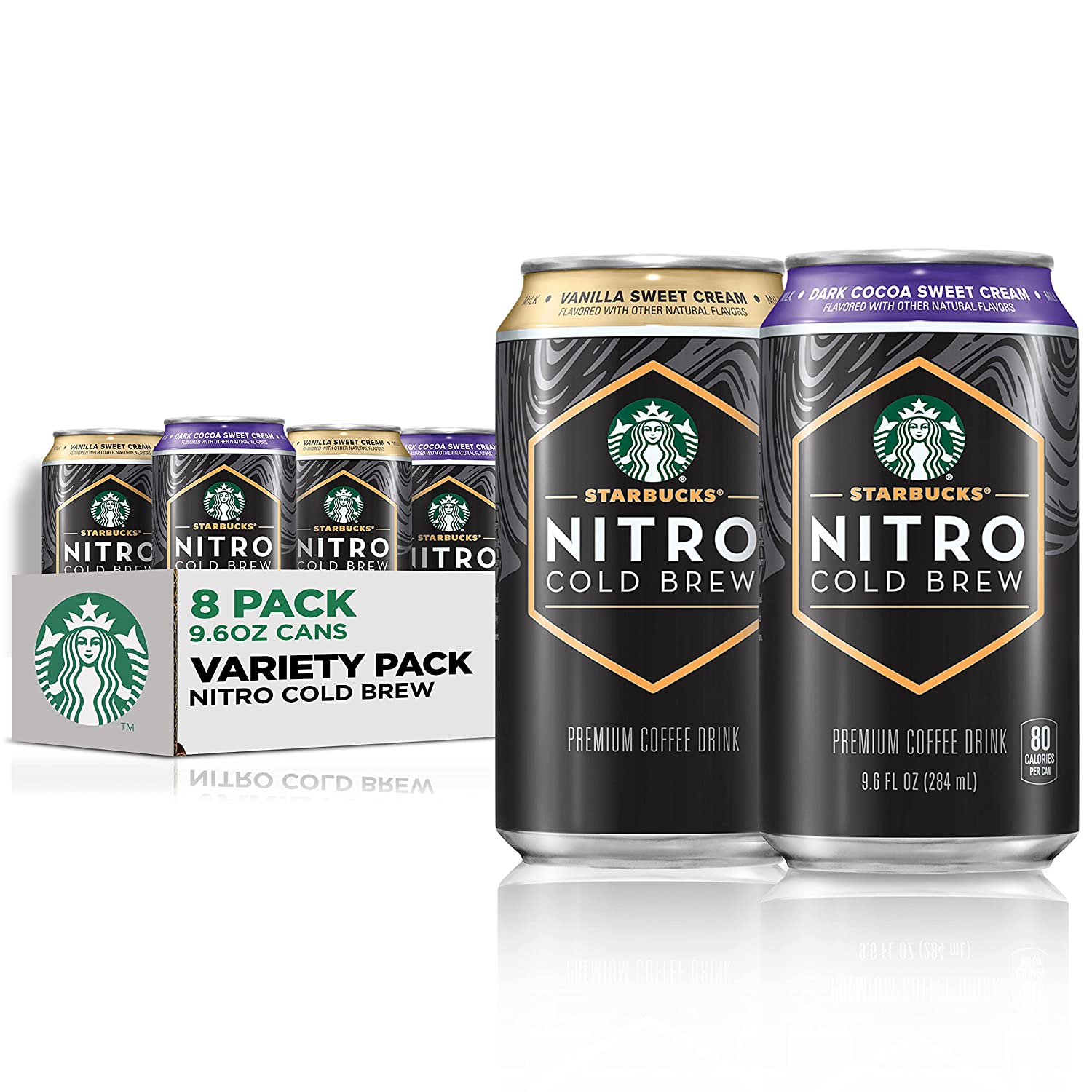 スターバックス 社 バニラスイートクリーム コーヒー カフェイン入り284mlが4本 ダークコーラースイートクリーム　カフェイン入り284mlが4本Starbucks Nitro Cold Brew, 2 Flavor Sweet Cream Variety Pack, 9.6 fl oz Cans (8 Pack) 1