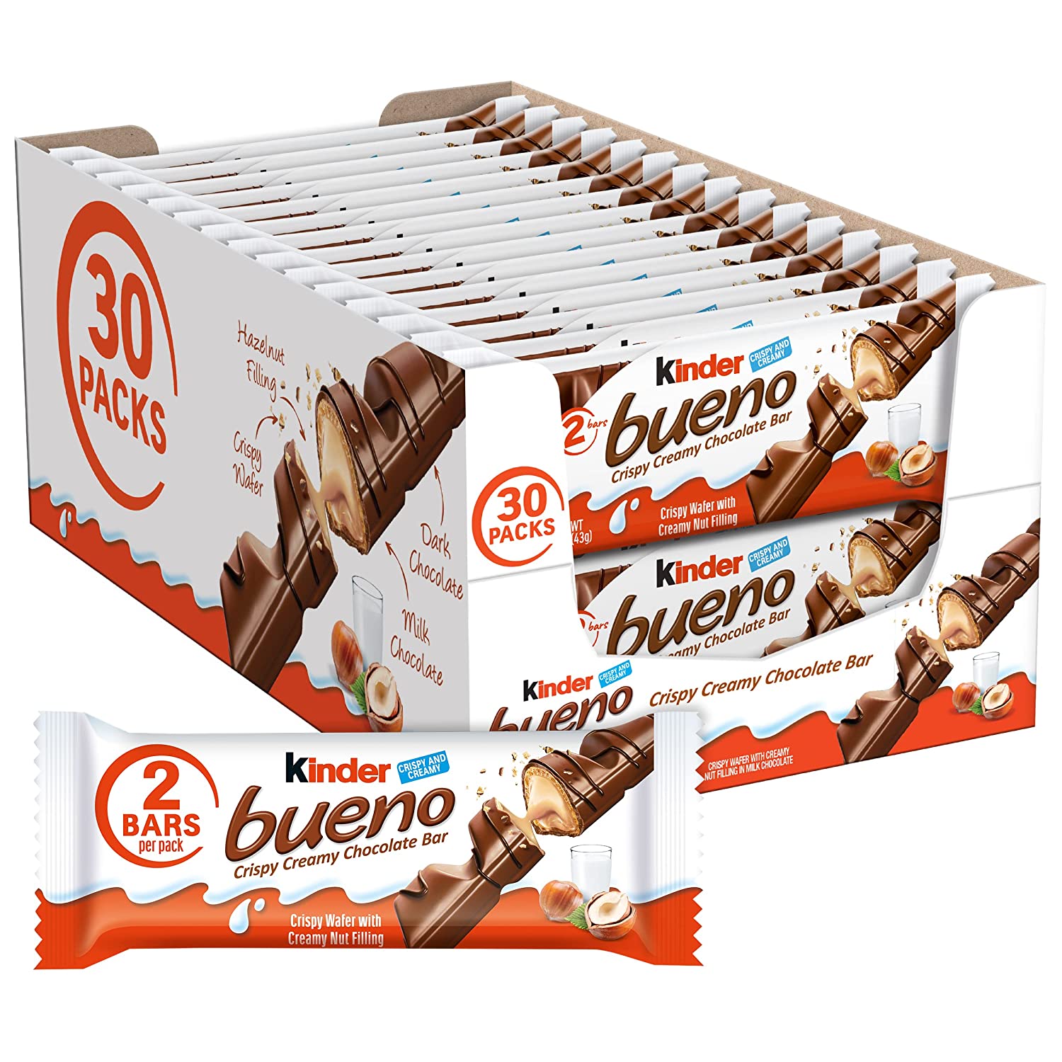 FERRERO　フェレロ　Kinder Bueno 30個入り/キンダーブエノ-フェレロキンダーチョコレート-30個入りボックス Kinder Bueno - Ferrero Kinder Chocolates - Box of 30 Pc