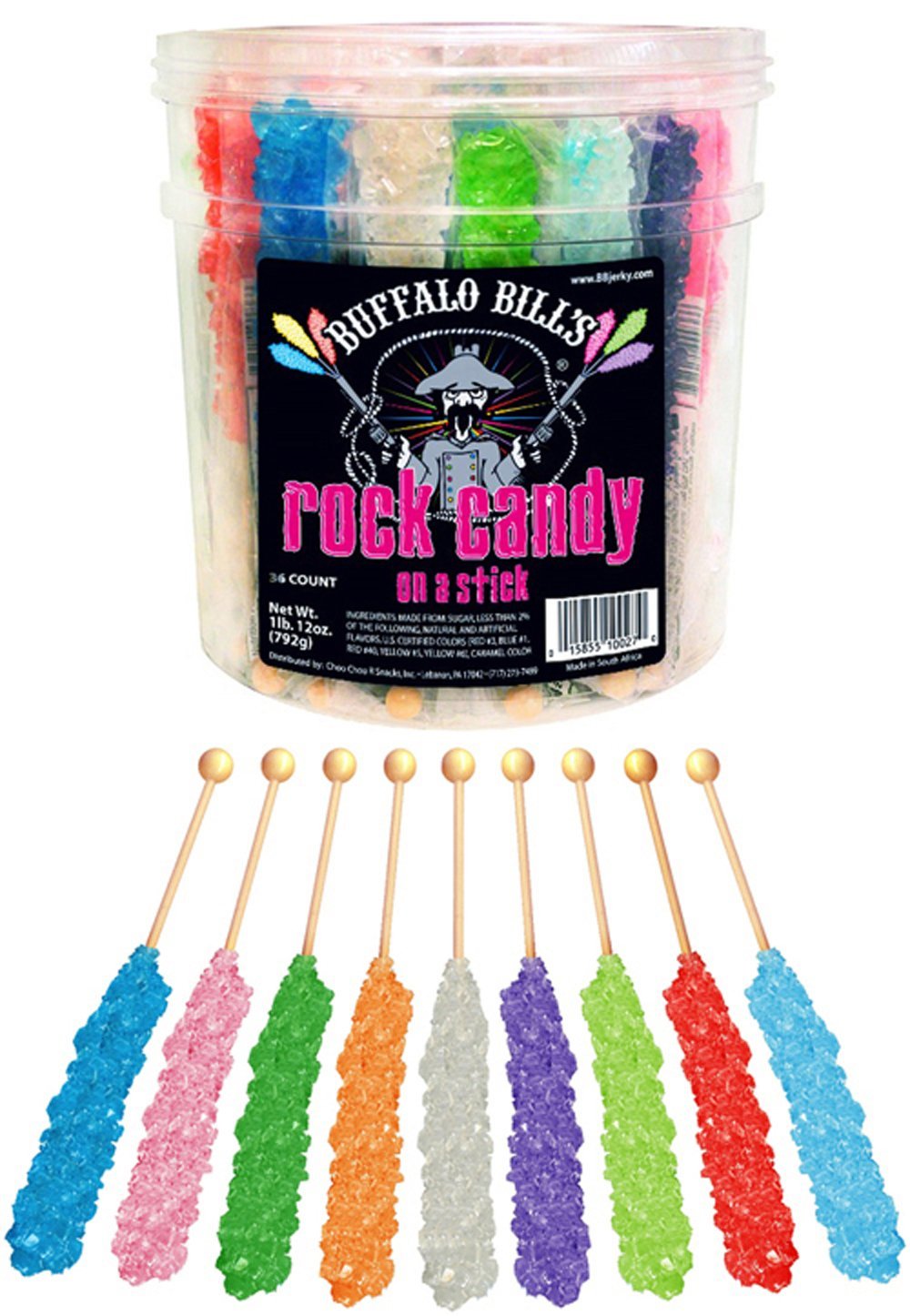 楽天キューパンダ■訳あり■Buffalo Bills 社スティックの氷砂糖/Mixed Rock Candy On A Stick （36-ct tub mixed rock candy crystal sticks in 9 flavors） 9種類が36本合計792g入り