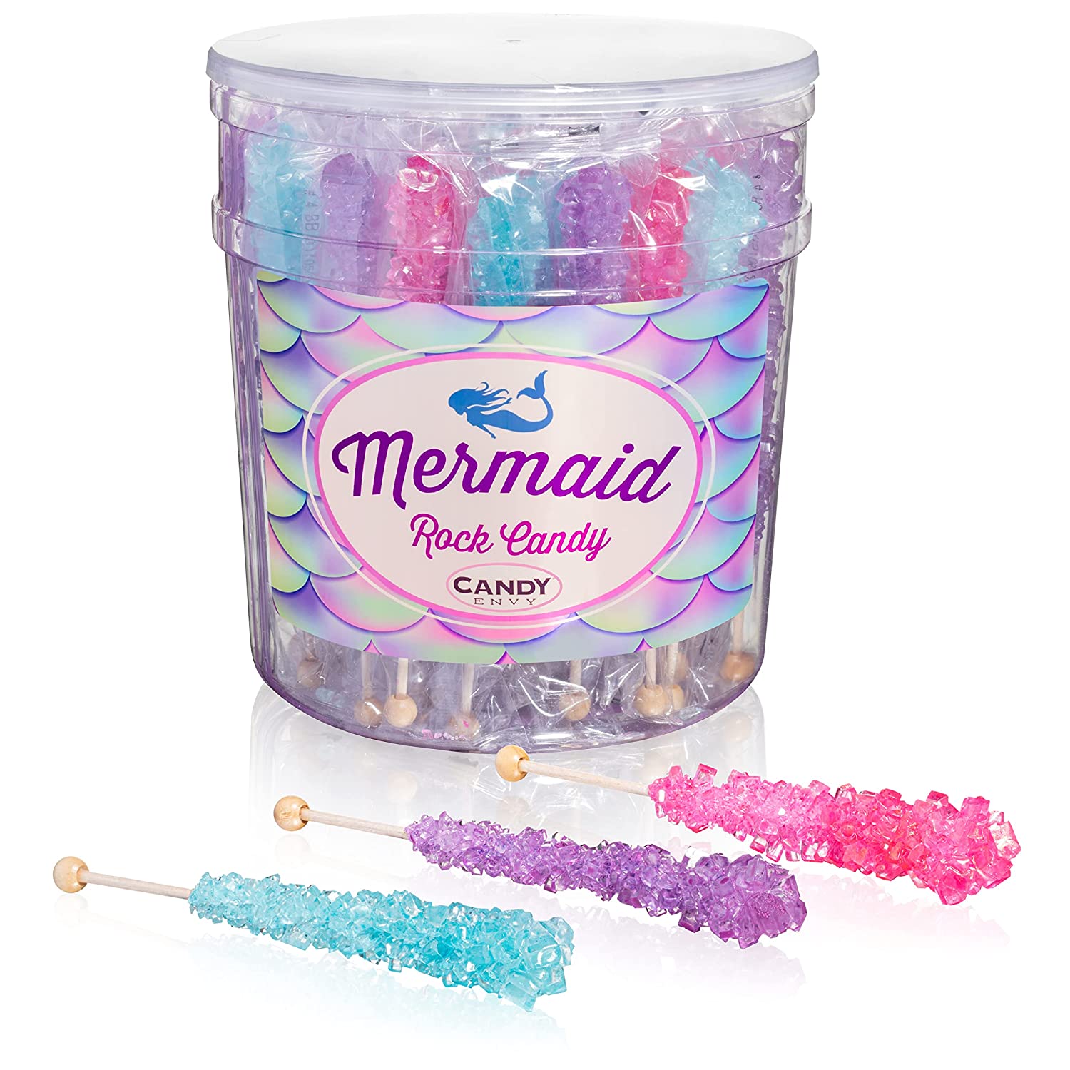 ■訳あり■Candy Envy社スティックの氷砂糖/Mermaid Rock Candy Sticks - 36 Individually Wrapped Rock Candy on a 3種類が36本